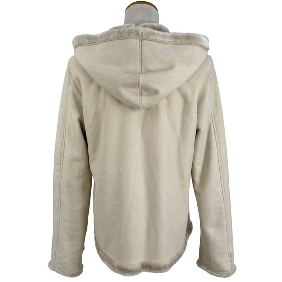 Vintage Y2K Esprit Cream Faux Suede Shearling Penny Lane Hooded Coat • Cozy Boho - Picture 9 of 16
